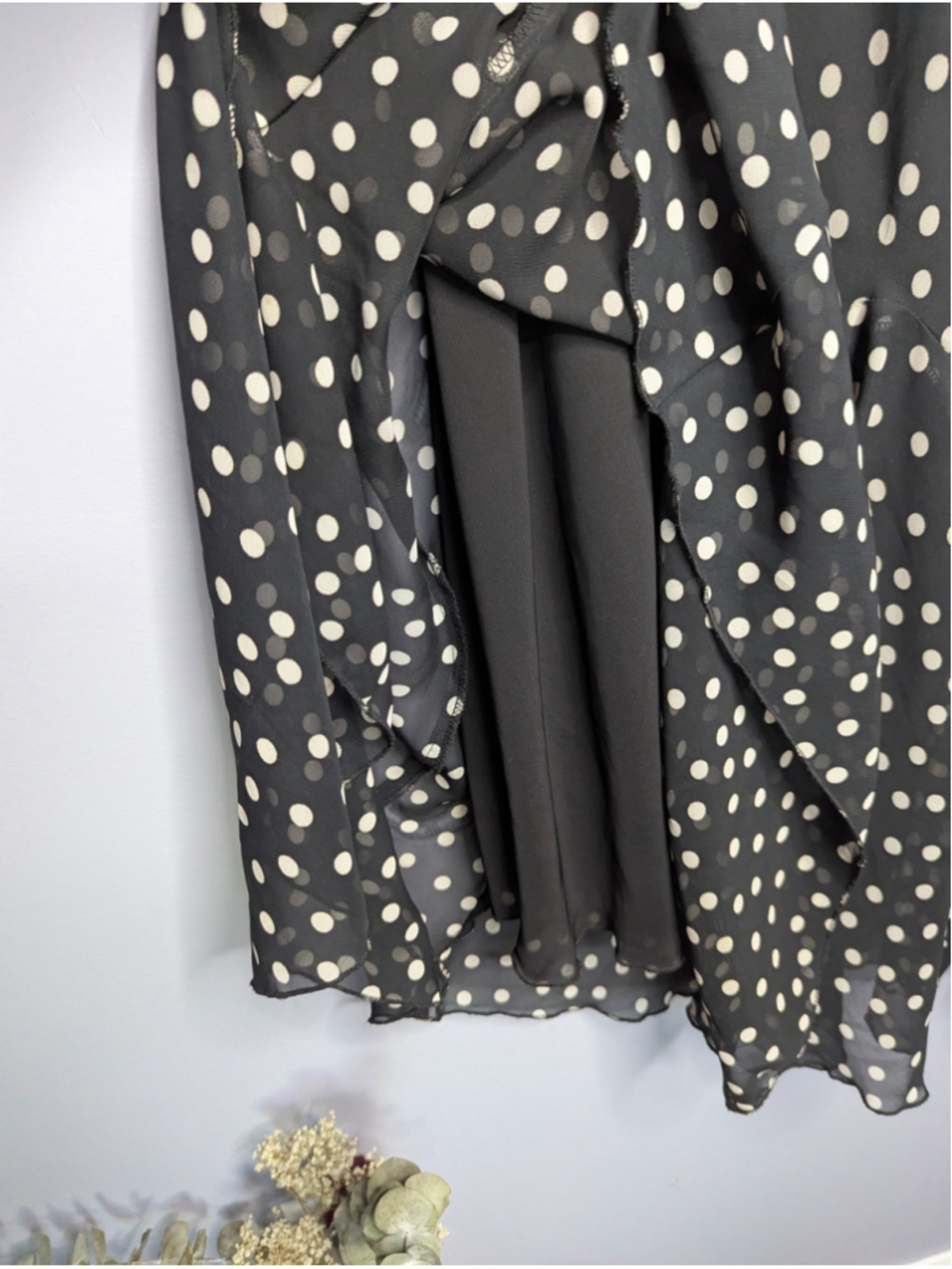Vintage Chadwick's Polka Dot Flounce Hem Maxi Skirt Black Cream Size 8T - Picture 5 of 10